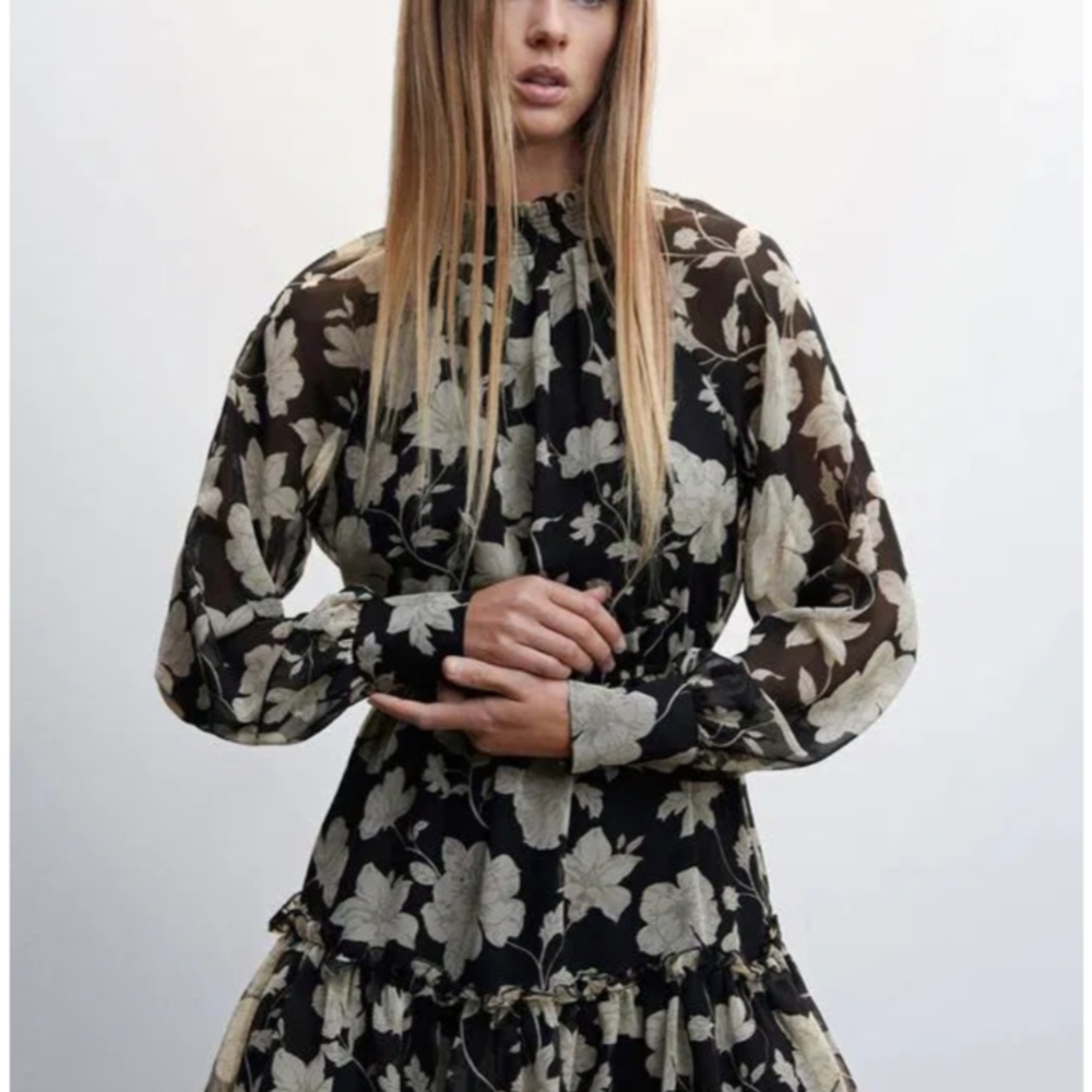 Floral Black and Cream Dress